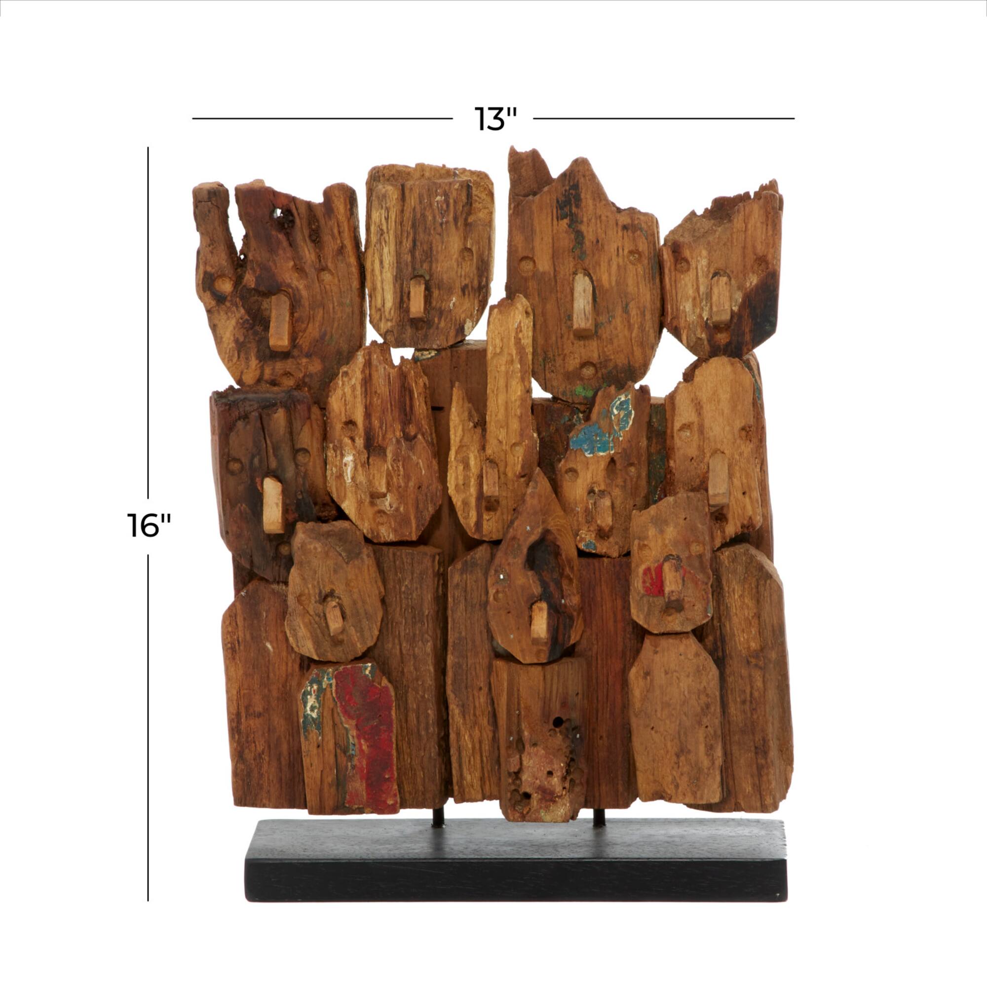 16" Brown Teak Wood Natural Abstract Sculpture